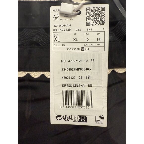 Mango Black Asymmetrical Satin Dress With Puffed Sleeve & Ruffled Hem Sz US 10 - Picture 4 of 13